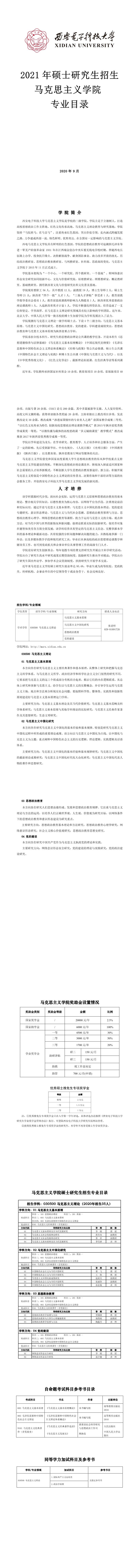 西安電子科技大學016馬克思主義學院2021年碩士研究生招生專業(yè)目錄